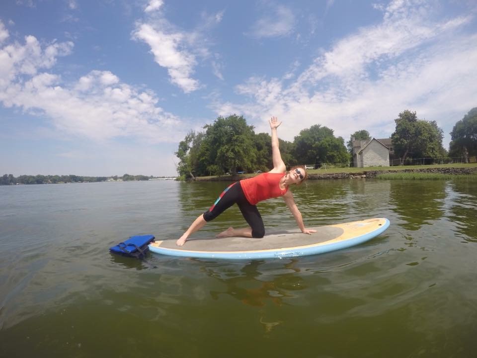 Outdoor dock yoga session